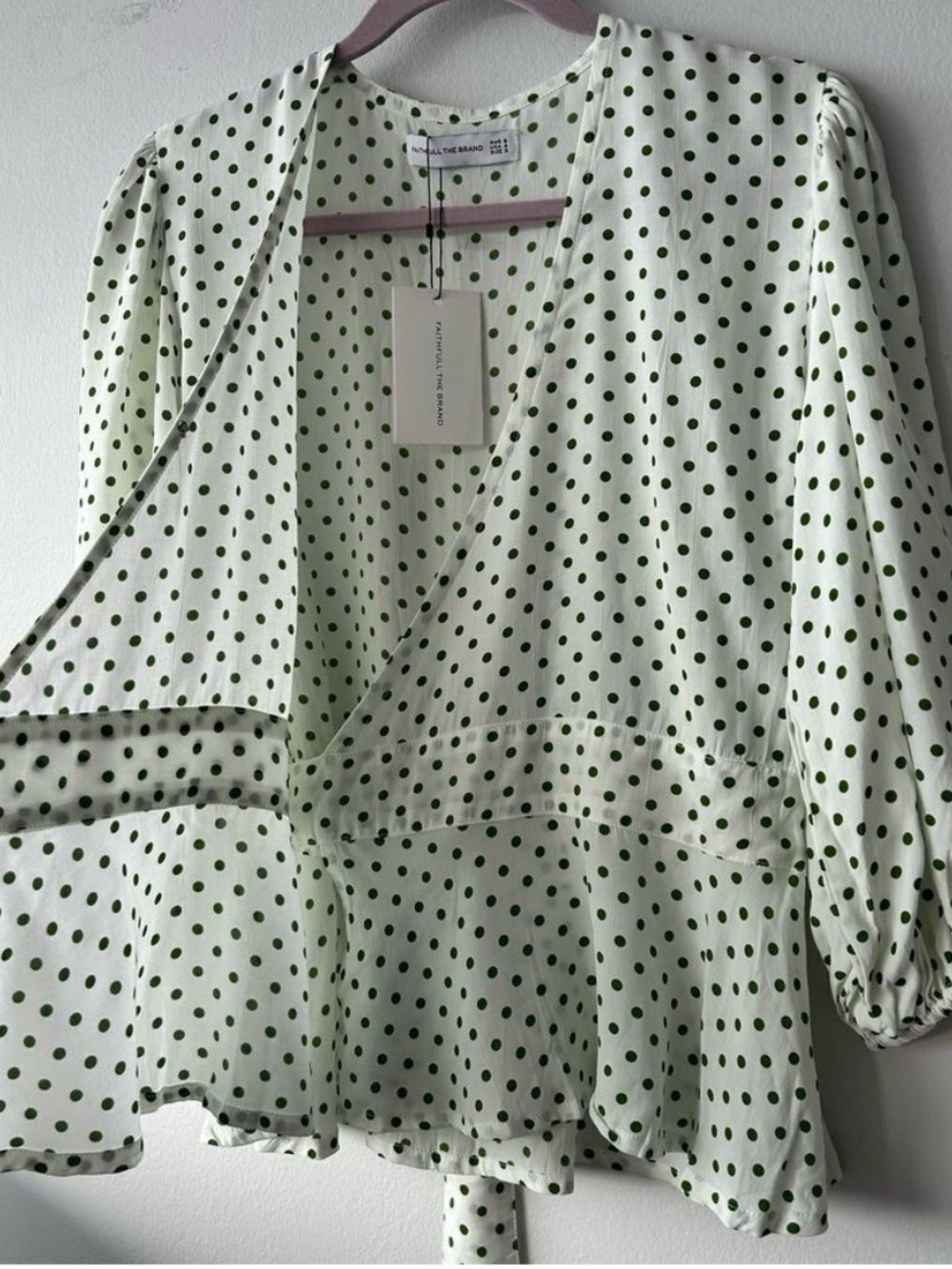 Faithfull The Brand Green Lula Dot Wrap Blouse - Picture 6 of 6